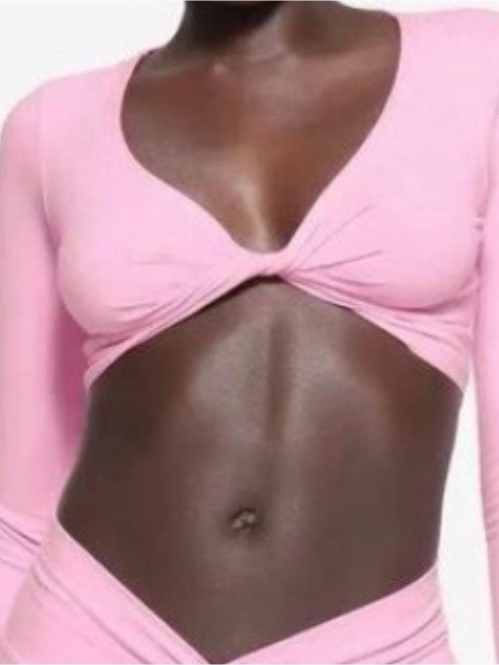 SKIMS Pink Twist-Front Long Sleeve Crop Top